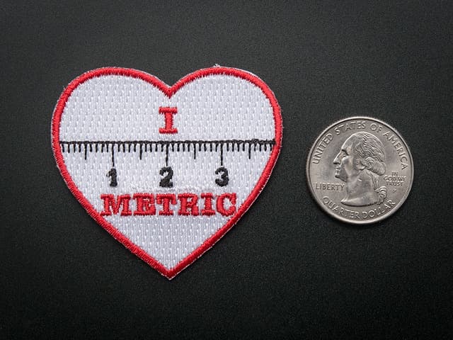 I "heart" METRIC - Skill badge, iron-on patch