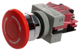 IDEC - AVW401-R - Commutateur d'arrêt d'urgence, SPST-NC, Pushlock Tournant Reset, Vis, 10 A, 600 V, 220 V