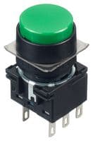 IDEC - LB1B-A1T6G - Commutateur bouton-poussoir industriel, LB Series, 16 mm, DPDT, Maintenu, Rond, Vert