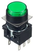 IDEC - LB1B-A1T6LG - Commutateur bouton-poussoir industriel, LB Series, 16 mm, DPDT, Maintenu, Rond, Vert