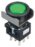 IDEC - LB6L-M1T64G - Commutateur bouton-poussoir industriel, Silhouette affleurante, LB Series, 18.2 mm, DPDT, Momentané