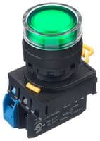 IDEC - YW1L-MF2E10QM3G - Commutateur bouton-poussoir industriel, YW Series, 22.3 mm, SPST-NO, Momentané, Rond relevé, Vert
