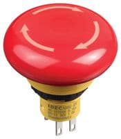 IDEC - AB6E-4BV02PTRM - Commutateur d'arrêt d'urgence, DPST-NC, Push-Pull, Connexion rapide, A souder, 5 A, 125 V