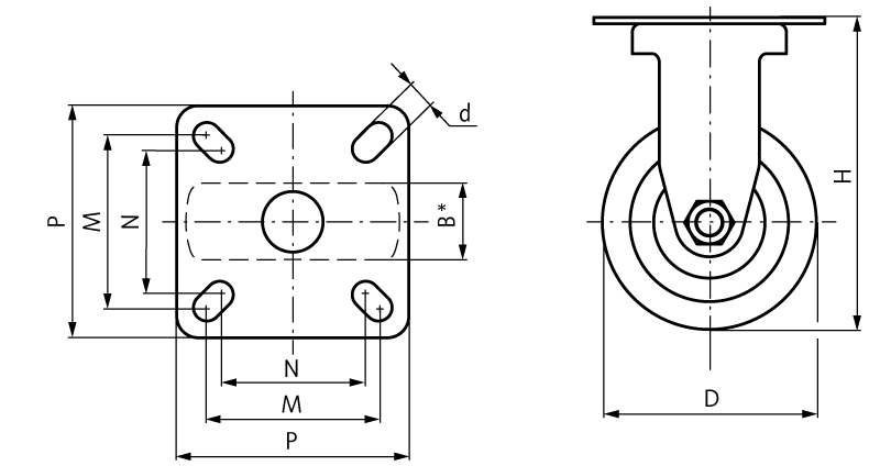 Apparatus castor with plate TPE-wheel rubber grey light design Fixed castor wheel Ø 75