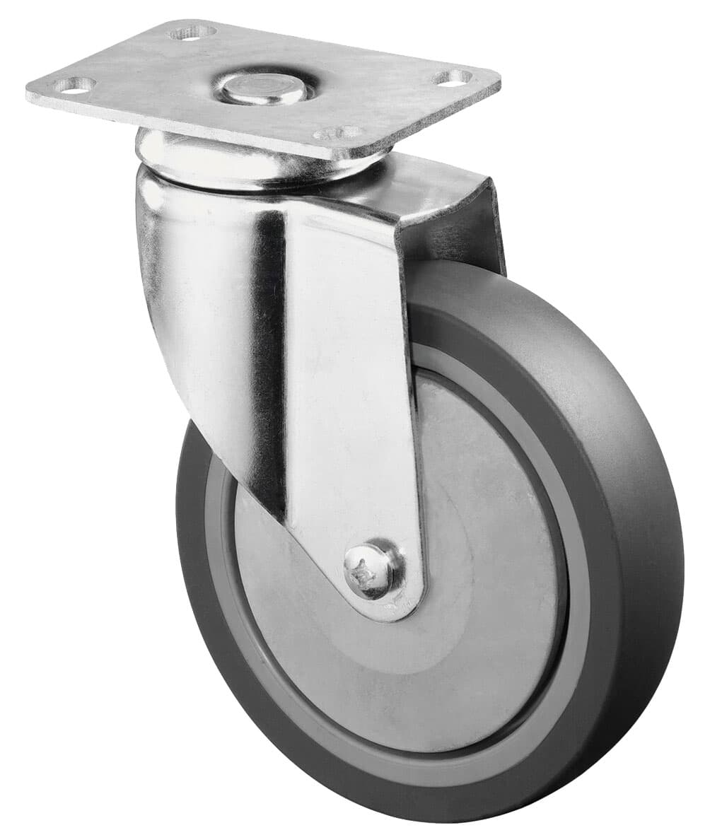 Apparatus castor with plate TPE-wheel rubber grey heavy design swivel castor wheel Ø 100