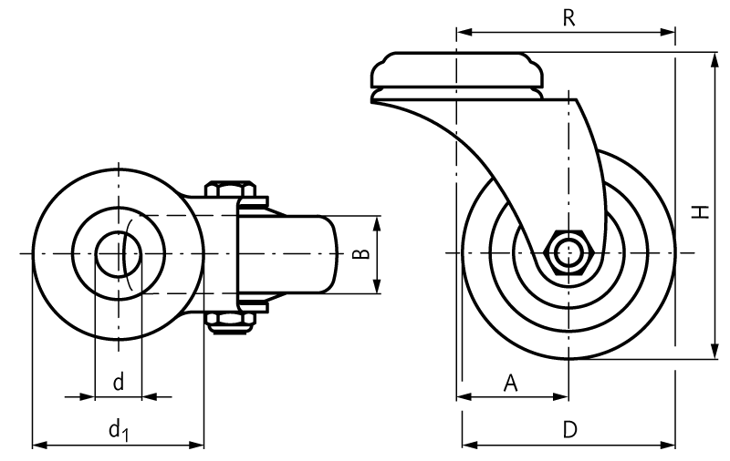 Apparatus castor with hole TPE rubber-wheel grey light design swivel castor wheel Ø 75 electrically conductive