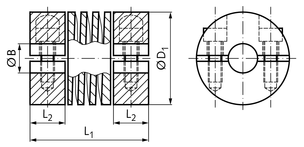 Beam coupling KA made from plastic max. torque 1.4Nm overall length 31.75mm outer diameter 25.40mm both sides bore 6mm