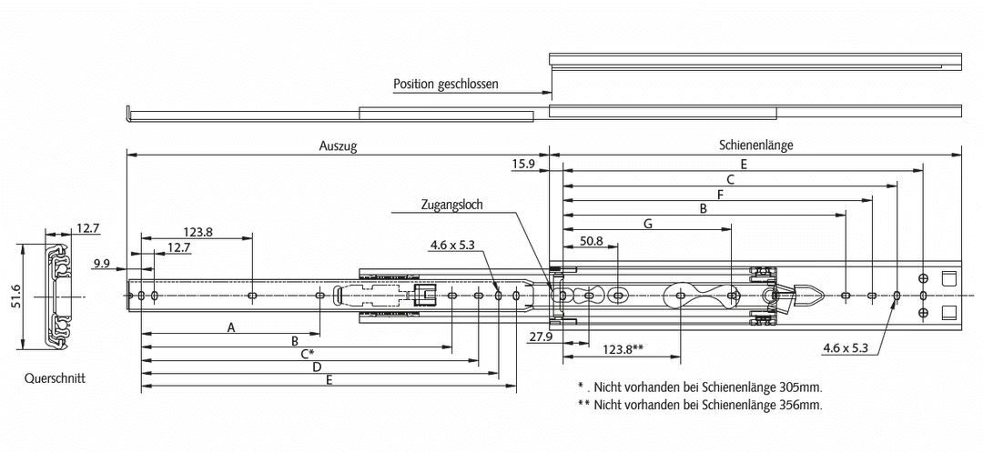Slide set DS 3557 slide length 559mm stainless steel 1.4301