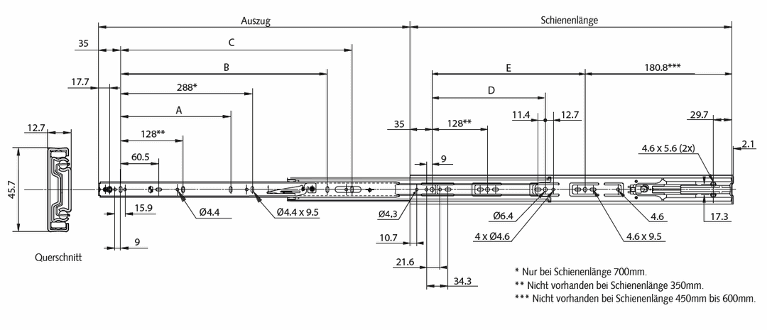 Slide set DZ 3832 EC-B slide length 600mm zinc plated