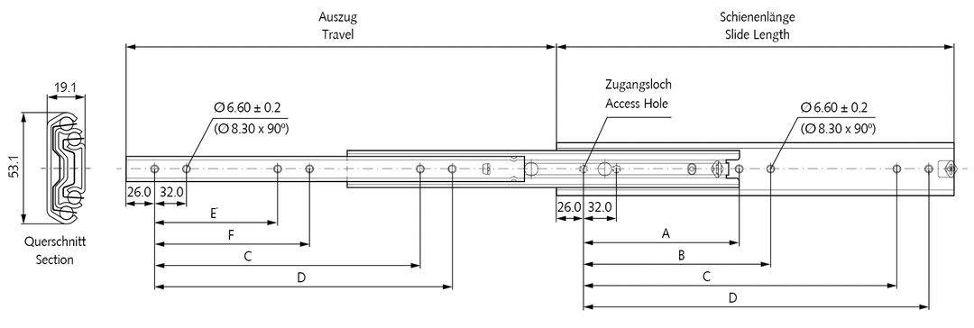 Slide set DS 5321 slide length 350mm stainless steel