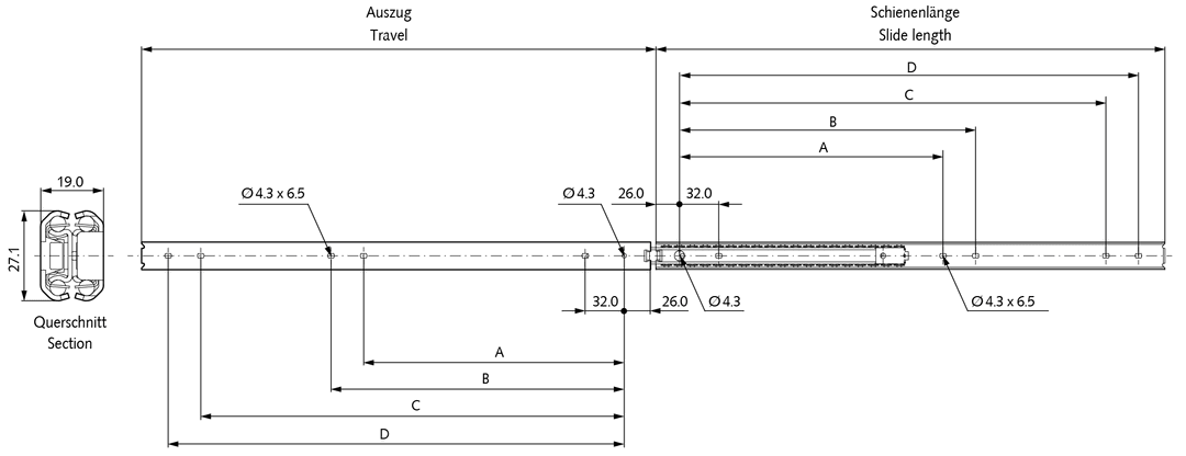 Slide set DZ 2730 Slide length 300mm zinc plated