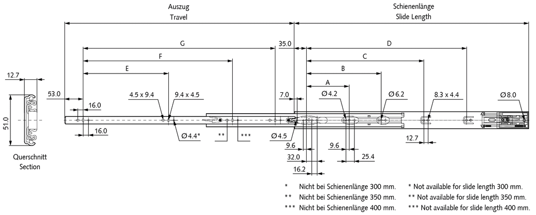 Slide set DZ 3932 EC Slide length 300mm zinc plated
