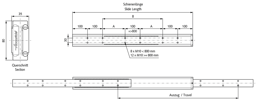 Slide rail (single rail) DZ 4180 Slide length 600mm zinc plated