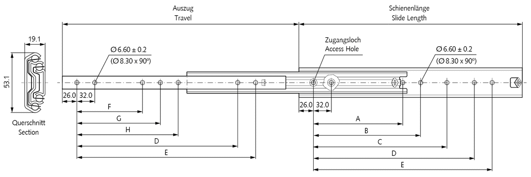 Slide set DZ 5321 slide length 1000mm zinc plated