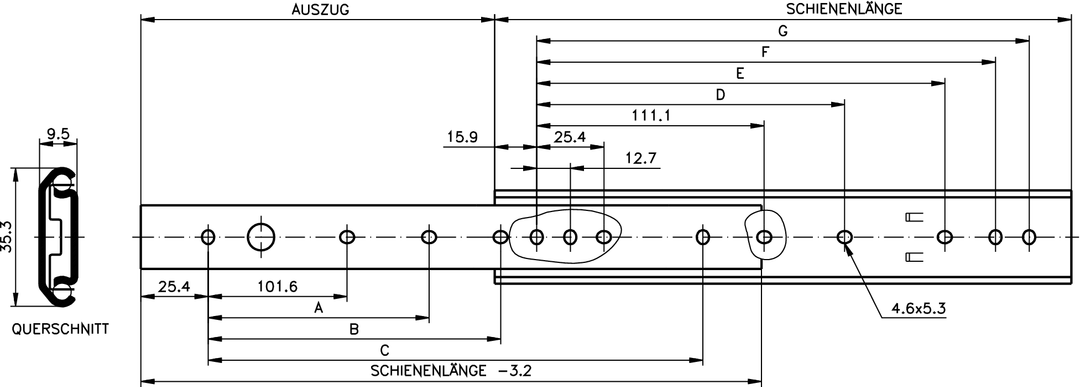 Slide set DZ 0201 slide length 558.8mm zinc plated