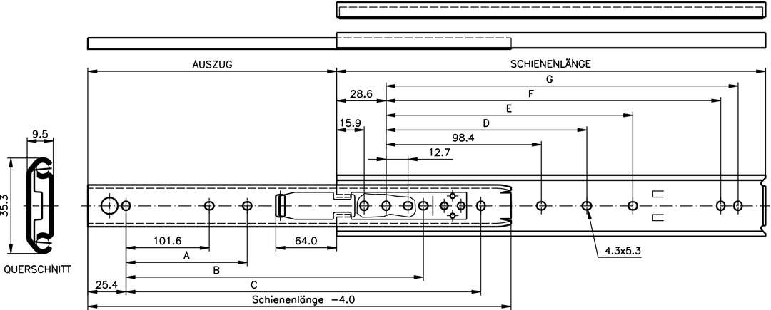 Slide set DZ 0204 slide length 559mm zinc plated