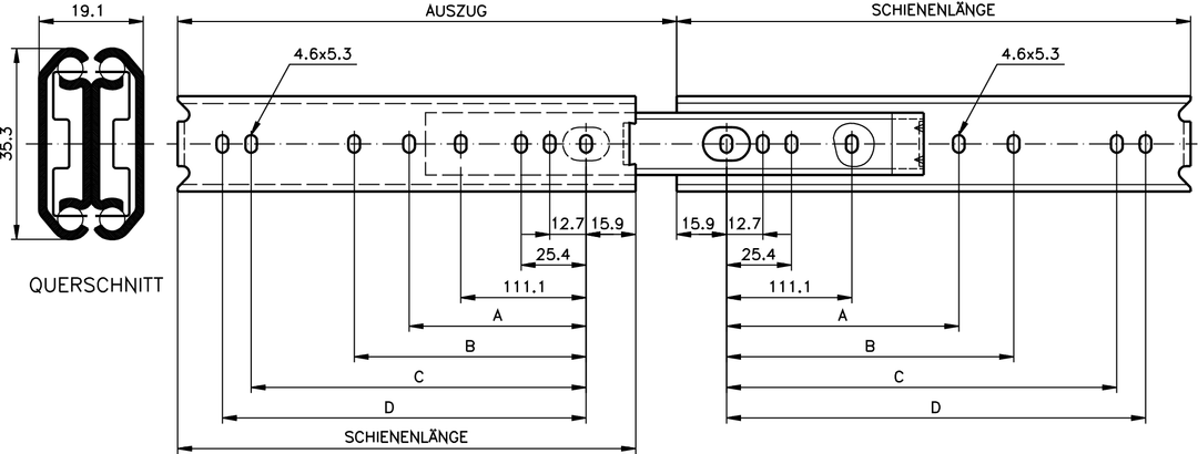 Slide set DZ 0301 slide length 305mm zinc plated