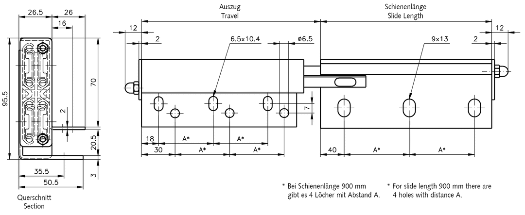 Slide set DZ 0522 slide length 600mm zinc plated