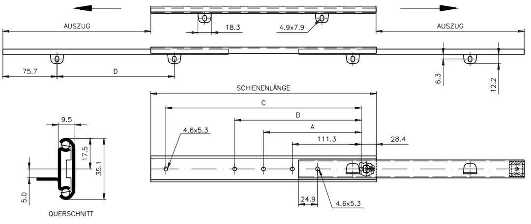 Slide set DZ 2002 slide length 610mm zinc plated