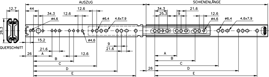 Slide set DZ 2601 slide length 300mm zinc plated