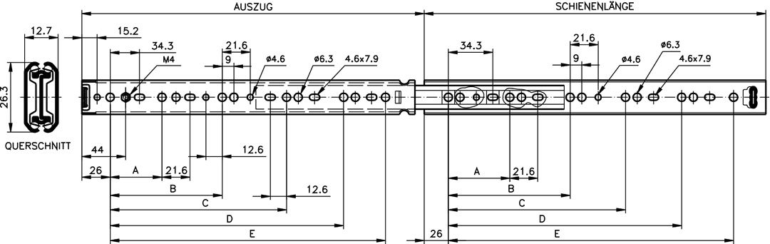 Slide set DZ 2642 slide length 550mm zinc plated