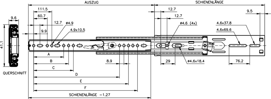 Slide set DZ 2907 slide length 559mm zinc plated