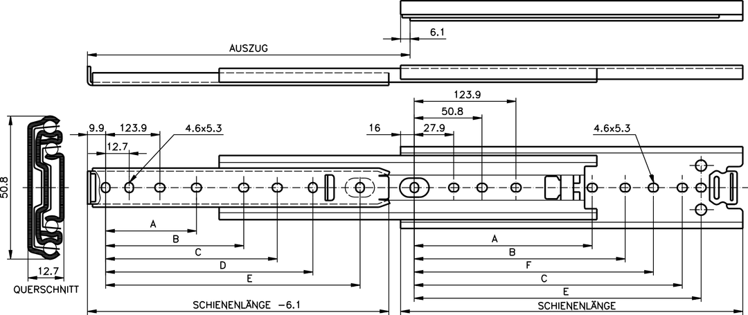 Slide set DZ 3301 slide length 660mm zinc plated