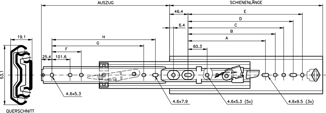 Slide set DZ 3607 slide length 660mm zinc plated