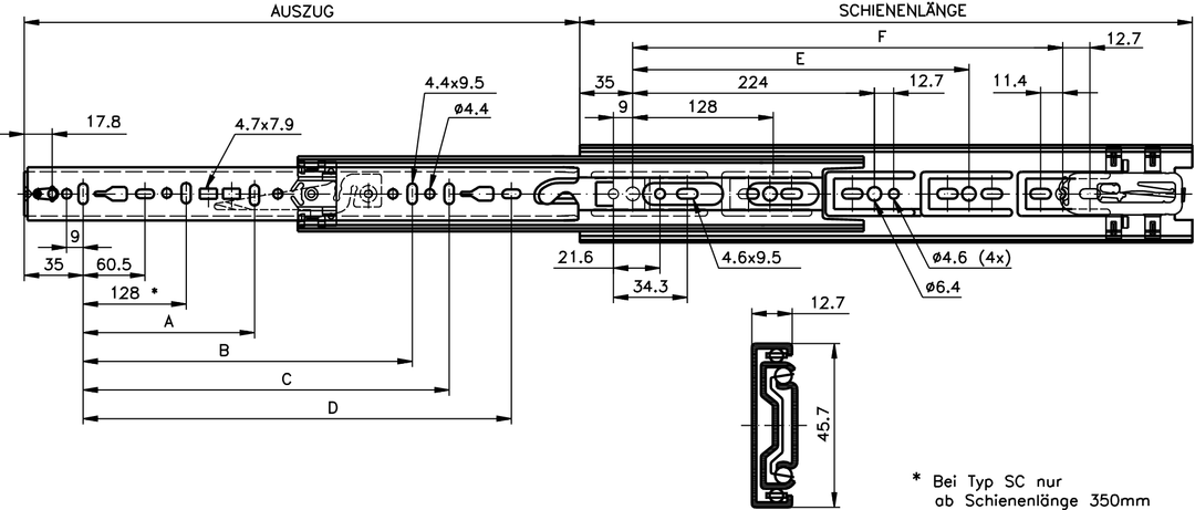 Slide set DZ 3832 SC slide length 400mm zinc plated