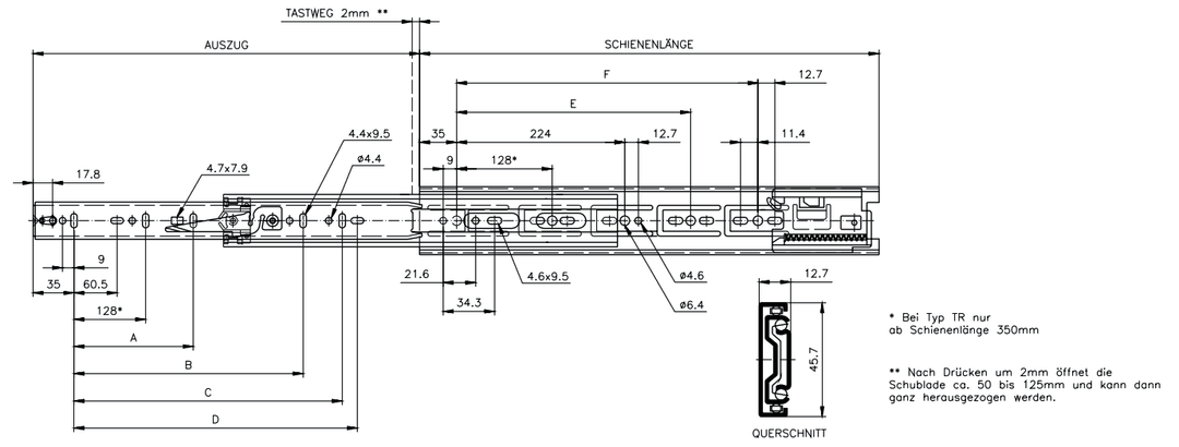 Slide set DZ 3832 TR slide length 500mm zinc plated