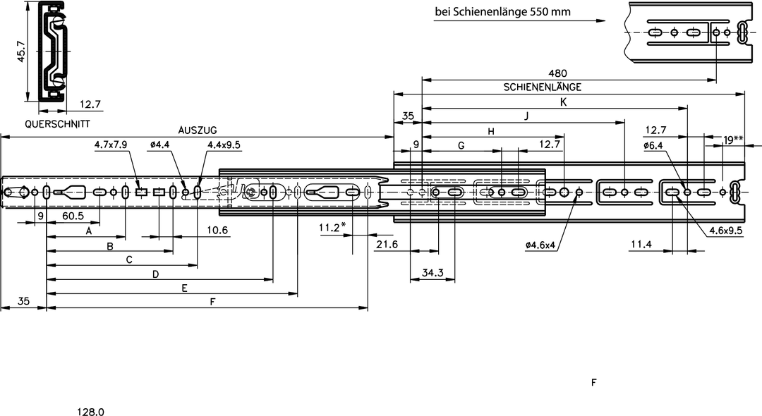 Slide set DZ 3832 slide length 350mm zinc plated