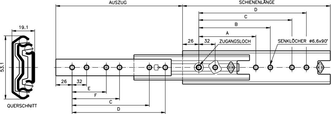 Slide set DZ 5321 SC slide length 790mm zinc plated