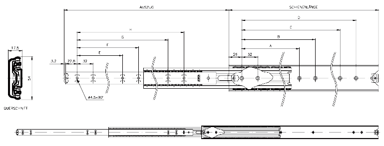 Slide set DZ 5417 slide length 550mm zinc plated