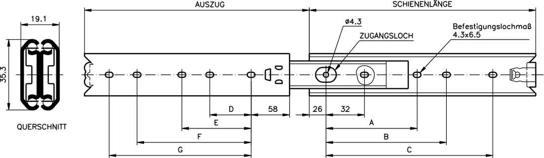 Slide set DS 0330 slide length 550mm stainless steel