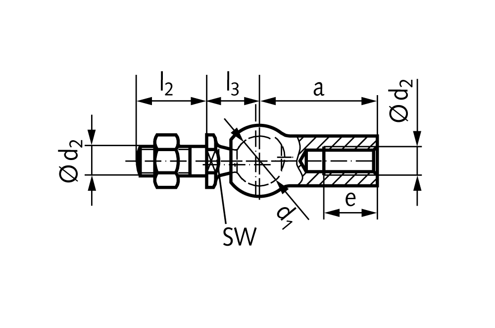 Axial joint similar to DIN 71802 size 19 thread M14x1,5 RH with nut steel zinc plated