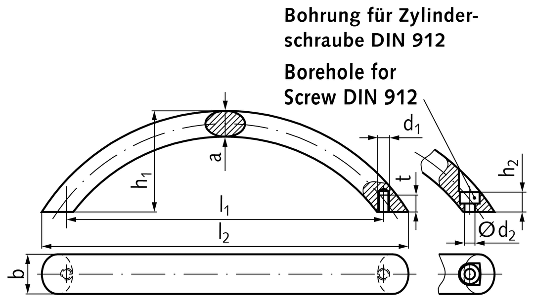 Arch handle shape A 160mm M6