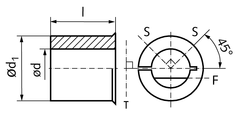 Bore-reducing bush diameter 12,7mm bore 5mm