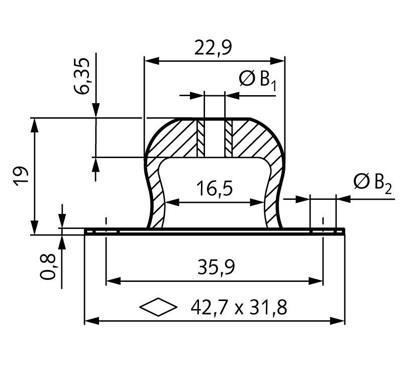 Metal-rubber vibration damper MBM bore B1 = 6.5mm colour code red