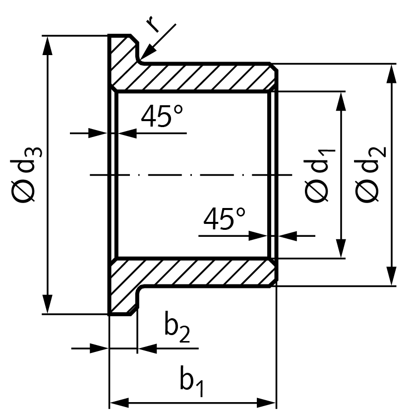Flanged bush similar to DIN 1850-3 V sintered bronze bore 40mm outer diameter 50mm flange diameter 60mm length 40mm