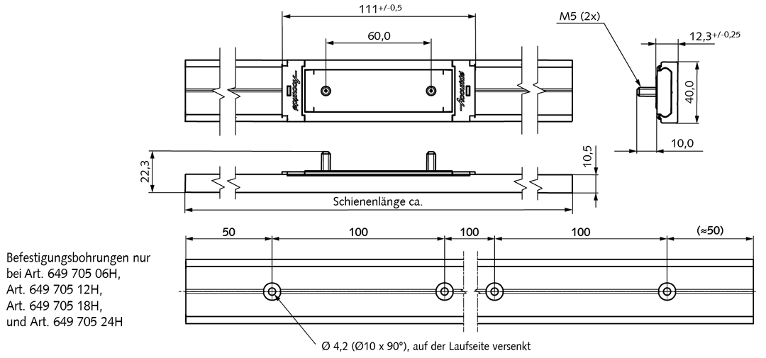 Track for linear guide DA 0115 RC aluminium length 2400mm