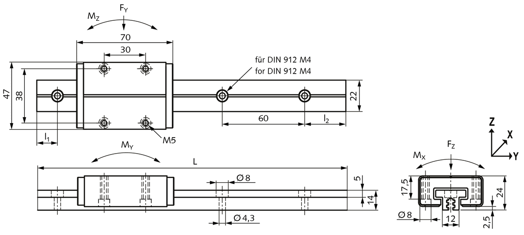 Track for linear guide DFG 115 aluminium length 500mm