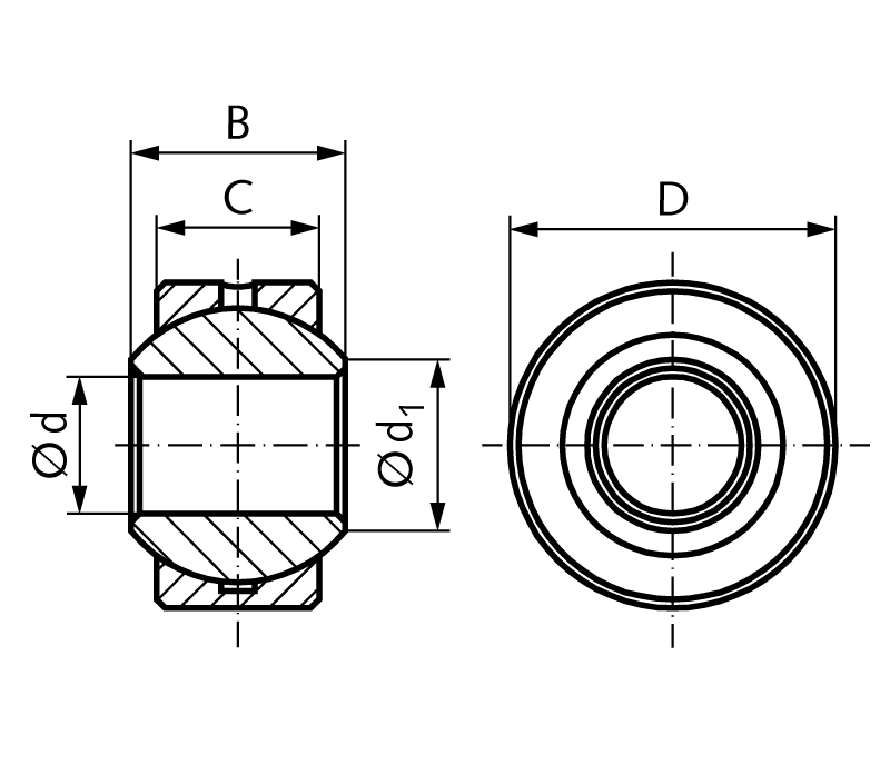 Spherical bearing DIN ISO 12240-1-K type G without outer ring relubricateable bore 5mm outer diameter 13mm == Initial lubrication required before use ==