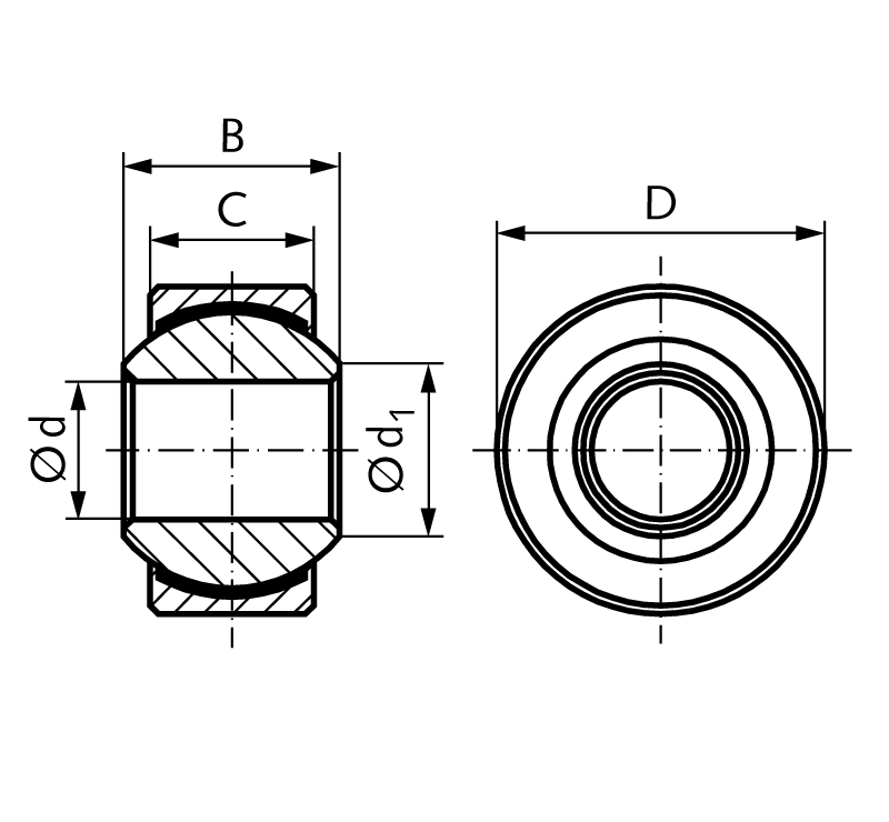 Spherical bearing DIN ISO 12240-1-K type GD without outer ring maintenance-free bore 25mm outer diameter 47mm stainless steel