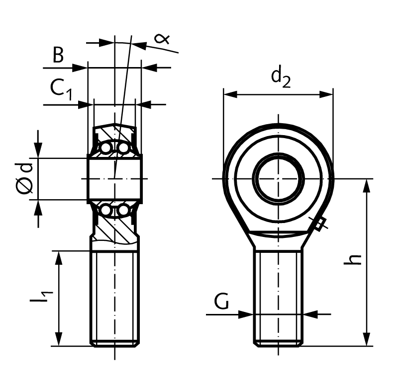 Rod end BR DIN ISO 12240-4 series K external tread M20x1.5 right with spherical ball bearing