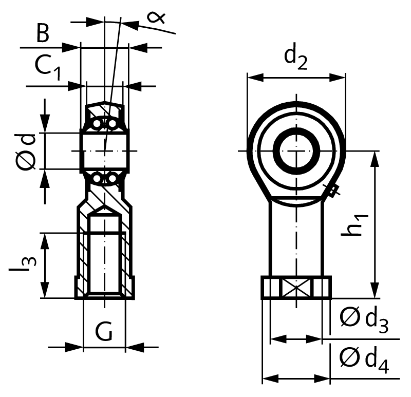 Rod end BR-R DIN 12240-4 series K internal tread M10 left with spherical ball bearing stainless