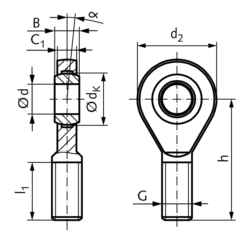 Rod end GAW DIN 12240-4 series E external thread M10 right maintenance-free