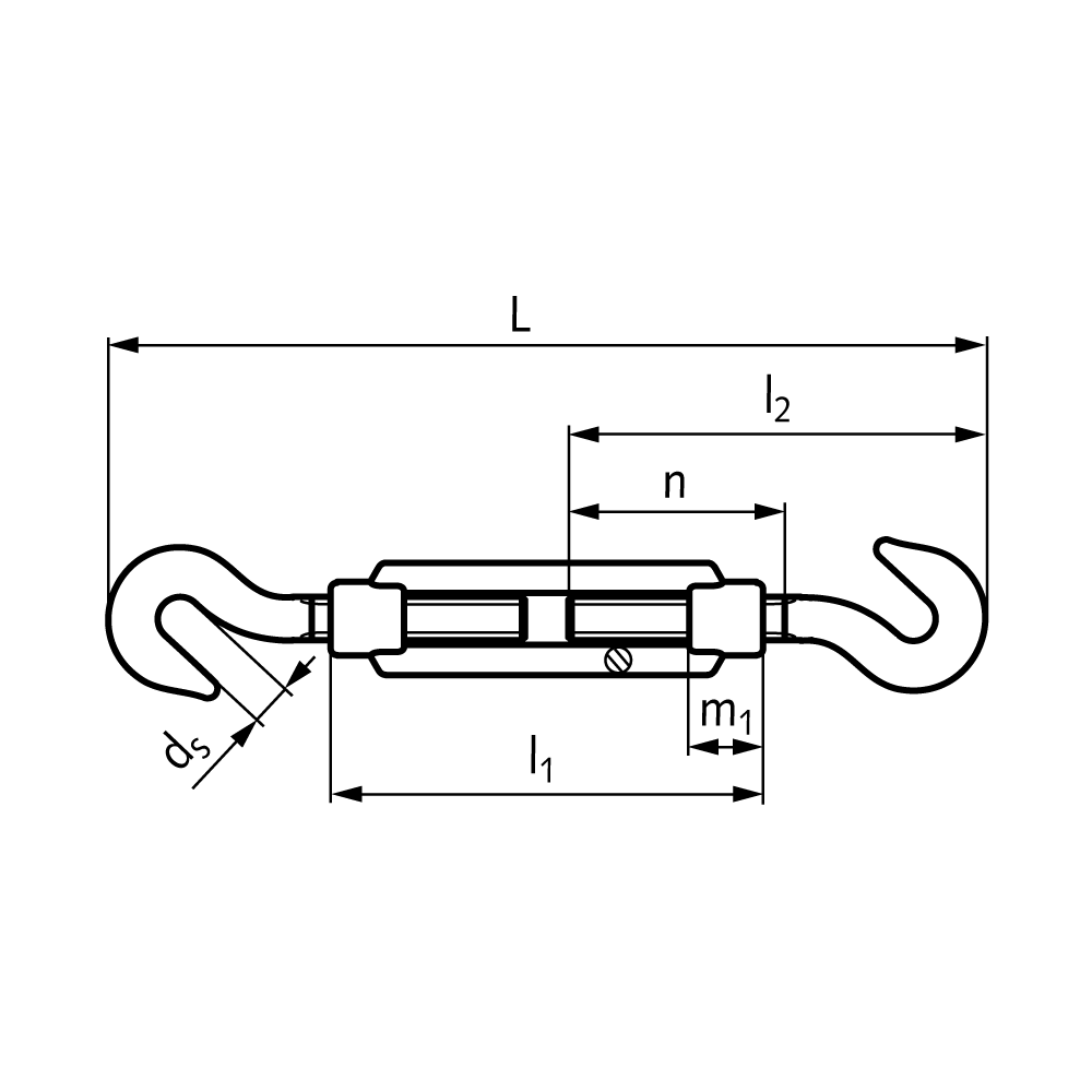 Turnbuckle DIN 1480 with 2 hooks thread M6 material S235 galvanized