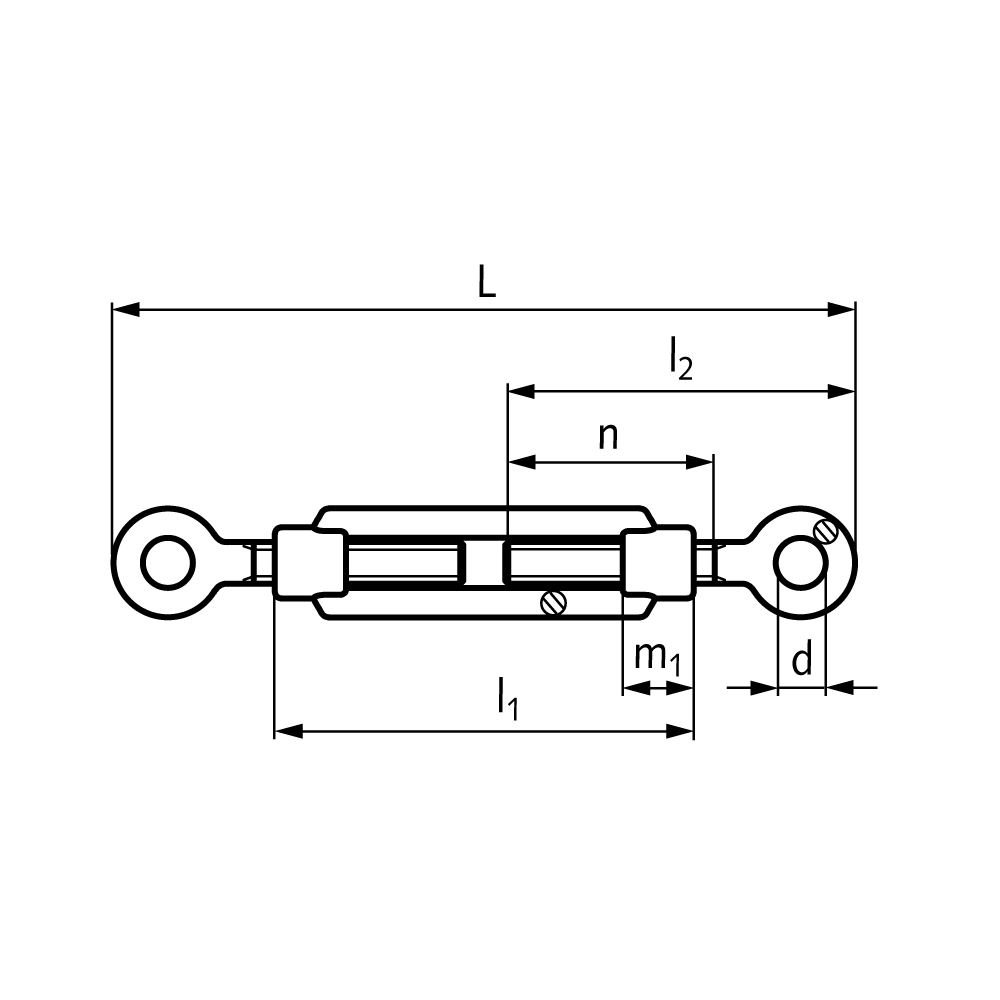 Turnbuckle DIN 1480 with 2 eyes thread M6 material S235 galvanized