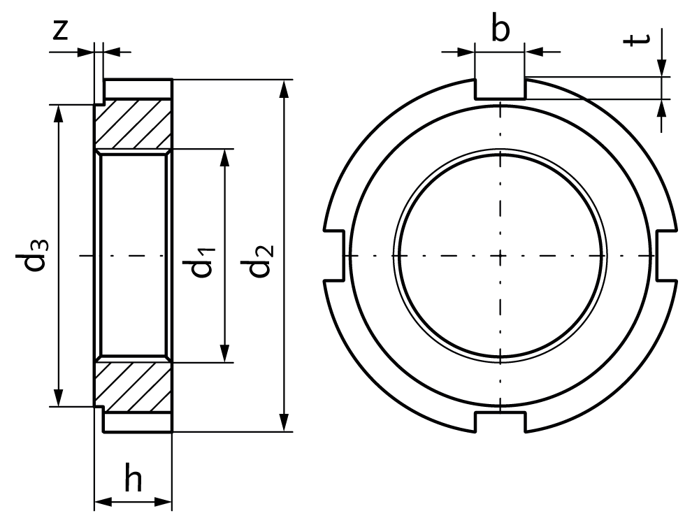 Locknut DIN 1804 type W M52x1.5 black finishing