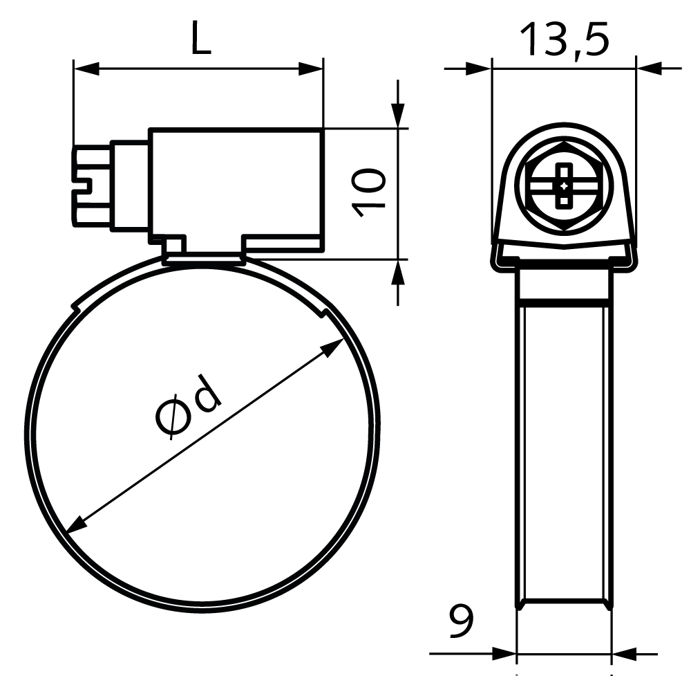 hose clamp DIN 3017 A type W1 steel zinc plated diameter range 12-22mm band width 9mm